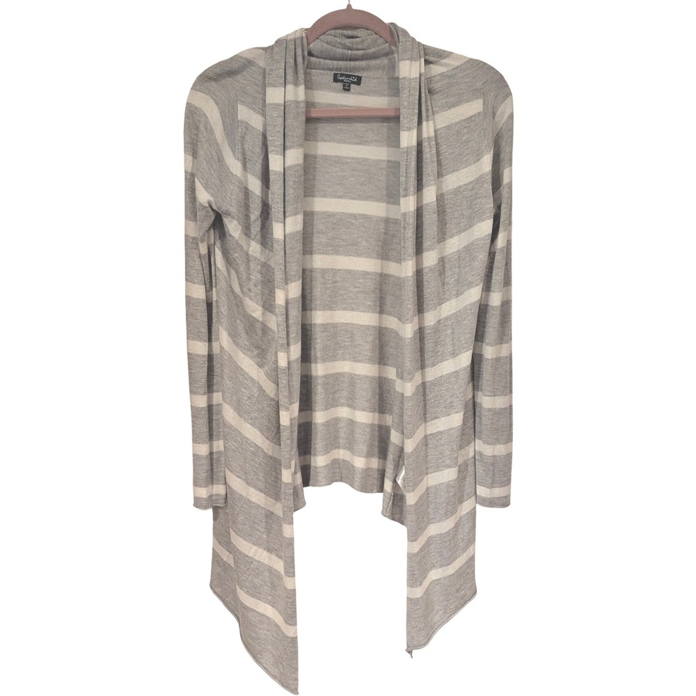 Splendid Gray White Striped Open Front Cardigan Sweater Knit Sz S Cashmere Blend